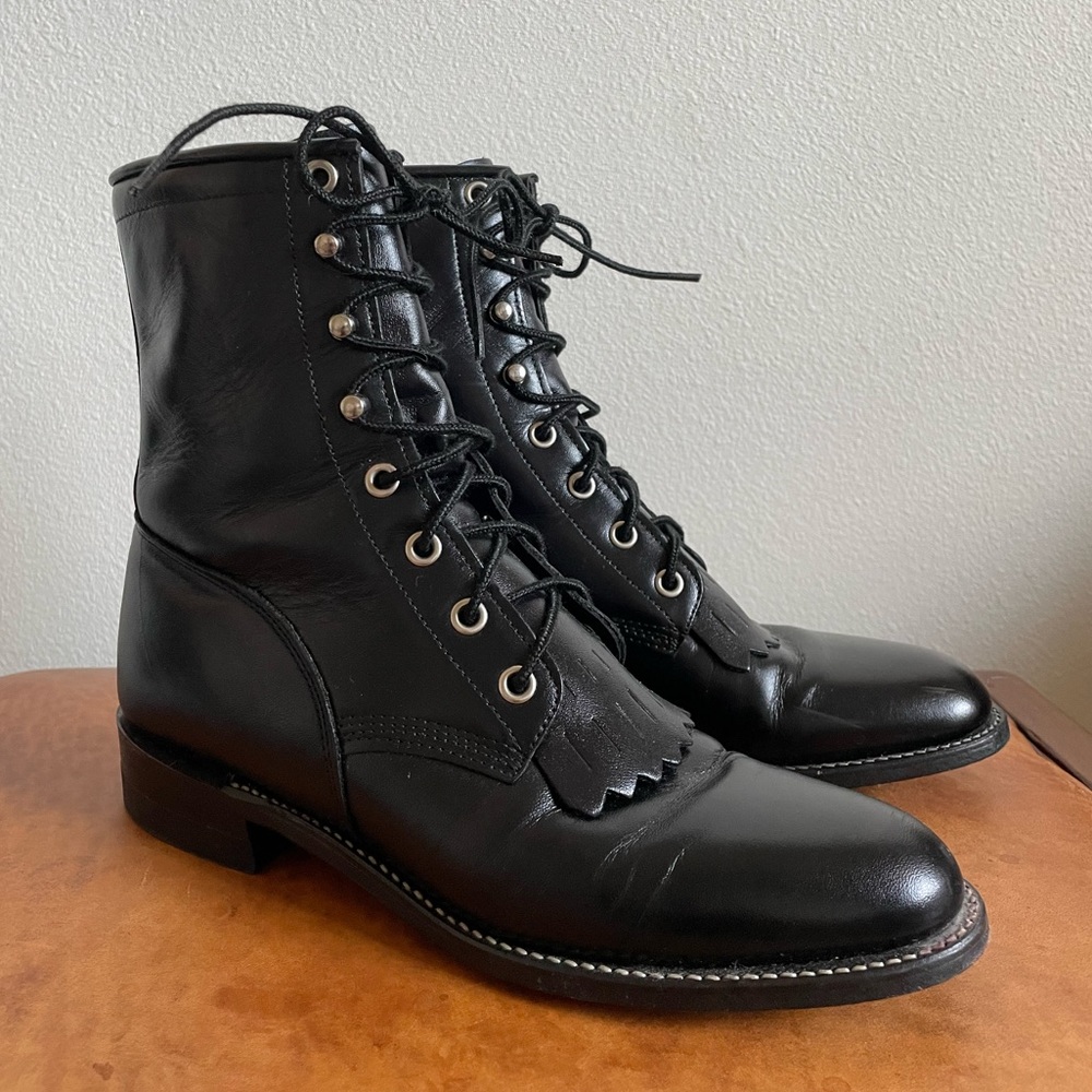 JUSTIN Black Ladies L506 "Hiram" Kiltie Roper combat boot Sz 7B Made in USA